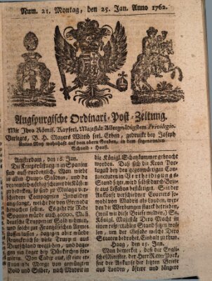 Augspurgische Ordinari-Post-Zeitung (Augsburger Postzeitung) Montag 25. Januar 1762