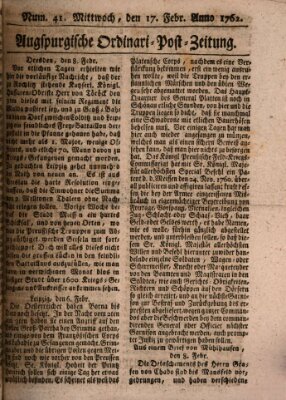 Augspurgische Ordinari-Post-Zeitung (Augsburger Postzeitung) Mittwoch 17. Februar 1762