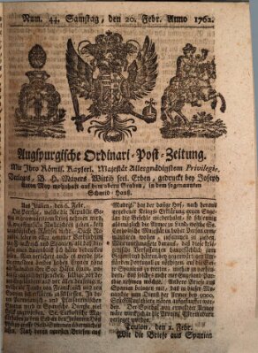 Augspurgische Ordinari-Post-Zeitung (Augsburger Postzeitung) Samstag 20. Februar 1762