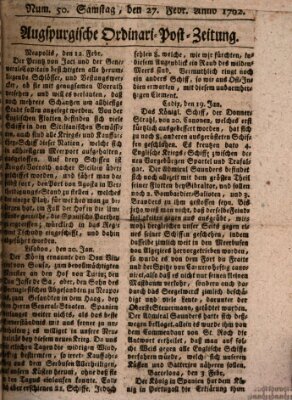 Augspurgische Ordinari-Post-Zeitung (Augsburger Postzeitung) Samstag 27. Februar 1762