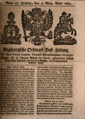 Augspurgische Ordinari-Post-Zeitung (Augsburger Postzeitung) Freitag 5. März 1762