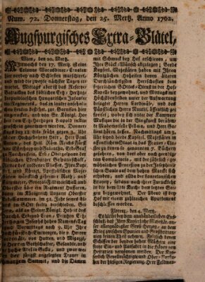 Augspurgische Ordinari-Post-Zeitung (Augsburger Postzeitung) Donnerstag 25. März 1762