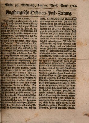 Augspurgische Ordinari-Post-Zeitung (Augsburger Postzeitung) Mittwoch 21. April 1762