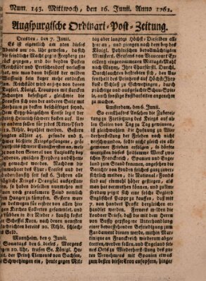 Augspurgische Ordinari-Post-Zeitung (Augsburger Postzeitung) Mittwoch 16. Juni 1762