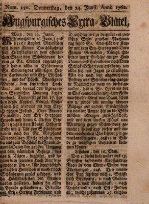 Augspurgische Ordinari-Post-Zeitung (Augsburger Postzeitung) Donnerstag 24. Juni 1762