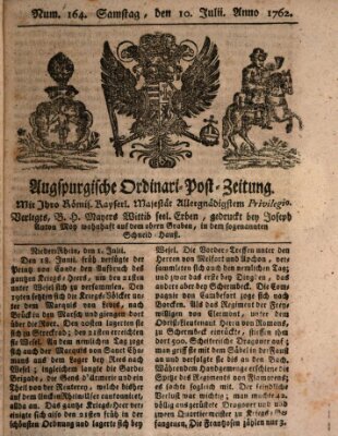 Augspurgische Ordinari-Post-Zeitung (Augsburger Postzeitung) Samstag 10. Juli 1762