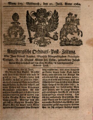 Augspurgische Ordinari-Post-Zeitung (Augsburger Postzeitung) Mittwoch 21. Juli 1762