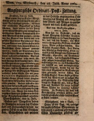 Augspurgische Ordinari-Post-Zeitung (Augsburger Postzeitung) Mittwoch 28. Juli 1762