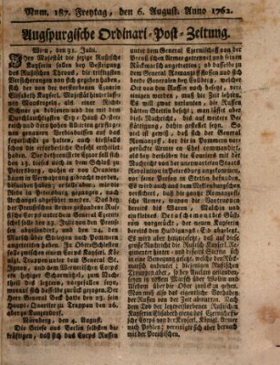 Augspurgische Ordinari-Post-Zeitung (Augsburger Postzeitung) Freitag 6. August 1762