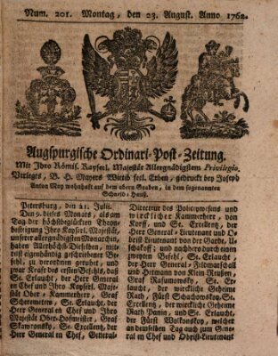 Augspurgische Ordinari-Post-Zeitung (Augsburger Postzeitung) Montag 23. August 1762