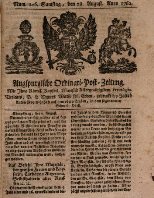 Augspurgische Ordinari-Post-Zeitung (Augsburger Postzeitung) Samstag 28. August 1762