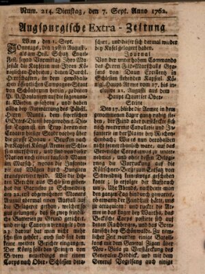 Augspurgische Ordinari-Post-Zeitung (Augsburger Postzeitung) Dienstag 7. September 1762