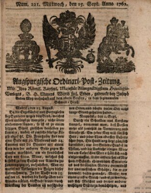 Augspurgische Ordinari-Post-Zeitung (Augsburger Postzeitung) Mittwoch 15. September 1762