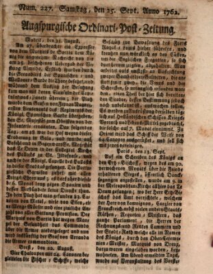 Augspurgische Ordinari-Post-Zeitung (Augsburger Postzeitung) Samstag 25. September 1762