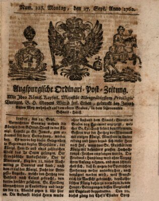 Augspurgische Ordinari-Post-Zeitung (Augsburger Postzeitung) Montag 27. September 1762