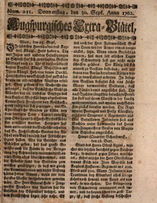 Augspurgische Ordinari-Post-Zeitung (Augsburger Postzeitung) Donnerstag 30. September 1762