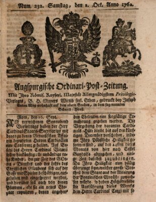 Augspurgische Ordinari-Post-Zeitung (Augsburger Postzeitung) Samstag 2. Oktober 1762