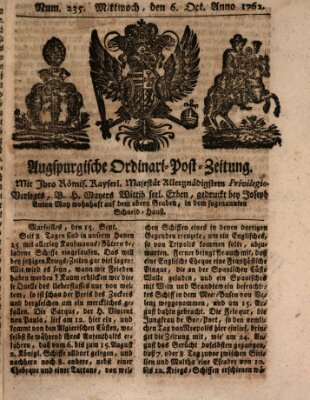 Augspurgische Ordinari-Post-Zeitung (Augsburger Postzeitung) Mittwoch 6. Oktober 1762