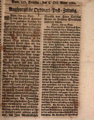 Augspurgische Ordinari-Post-Zeitung (Augsburger Postzeitung) Freitag 8. Oktober 1762