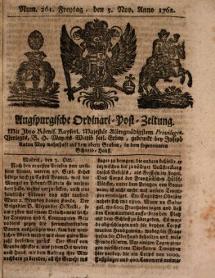 Augspurgische Ordinari-Post-Zeitung (Augsburger Postzeitung) Freitag 5. November 1762