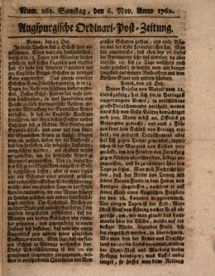 Augspurgische Ordinari-Post-Zeitung (Augsburger Postzeitung) Samstag 6. November 1762