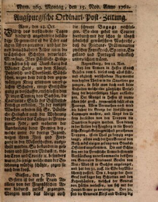 Augspurgische Ordinari-Post-Zeitung (Augsburger Postzeitung) Montag 15. November 1762