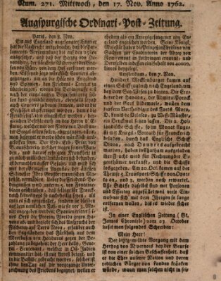 Augspurgische Ordinari-Post-Zeitung (Augsburger Postzeitung) Mittwoch 17. November 1762