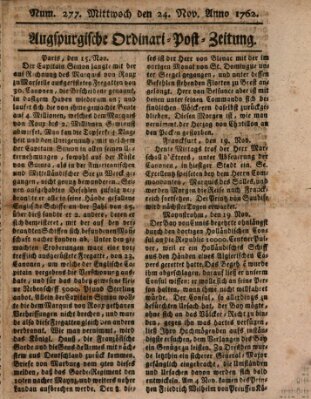 Augspurgische Ordinari-Post-Zeitung (Augsburger Postzeitung) Mittwoch 24. November 1762