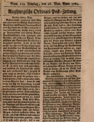 Augspurgische Ordinari-Post-Zeitung (Augsburger Postzeitung) Freitag 26. November 1762