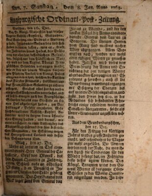 Augspurgische Ordinari-Post-Zeitung (Augsburger Postzeitung) Samstag 8. Januar 1763