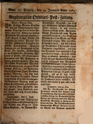 Augspurgische Ordinari-Post-Zeitung (Augsburger Postzeitung) Freitag 14. Januar 1763