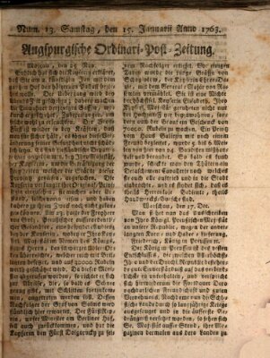 Augspurgische Ordinari-Post-Zeitung (Augsburger Postzeitung) Samstag 15. Januar 1763