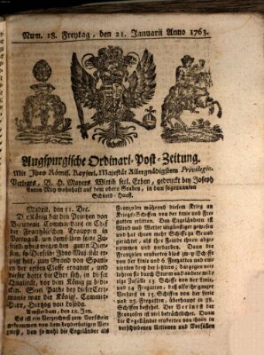 Augspurgische Ordinari-Post-Zeitung (Augsburger Postzeitung) Freitag 21. Januar 1763