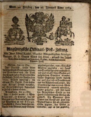 Augspurgische Ordinari-Post-Zeitung (Augsburger Postzeitung) Freitag 28. Januar 1763