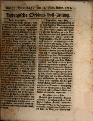 Augspurgische Ordinari-Post-Zeitung (Augsburger Postzeitung) Samstag 12. Februar 1763