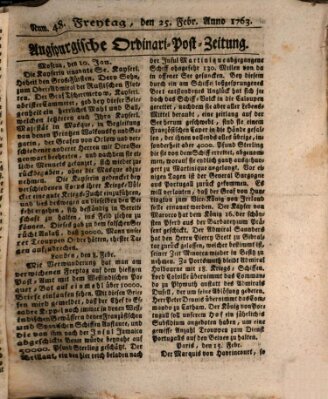 Augspurgische Ordinari-Post-Zeitung (Augsburger Postzeitung) Freitag 25. Februar 1763