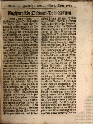 Augspurgische Ordinari-Post-Zeitung (Augsburger Postzeitung) Freitag 4. März 1763