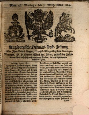 Augspurgische Ordinari-Post-Zeitung (Augsburger Postzeitung) Montag 7. März 1763