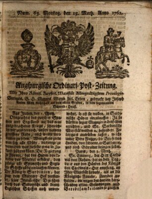 Augspurgische Ordinari-Post-Zeitung (Augsburger Postzeitung) Dienstag 15. März 1763