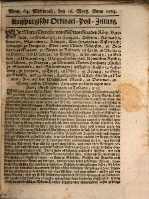 Augspurgische Ordinari-Post-Zeitung (Augsburger Postzeitung) Mittwoch 16. März 1763