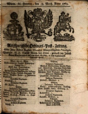 Augspurgische Ordinari-Post-Zeitung (Augsburger Postzeitung) Freitag 18. März 1763