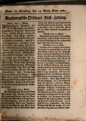 Augspurgische Ordinari-Post-Zeitung (Augsburger Postzeitung) Samstag 19. März 1763