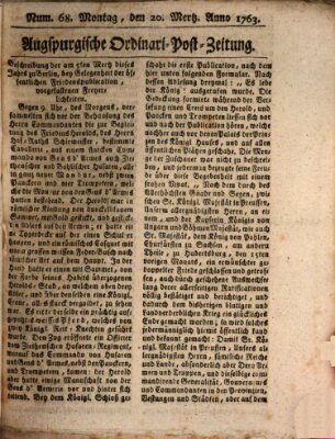 Augspurgische Ordinari-Post-Zeitung (Augsburger Postzeitung) Sonntag 20. März 1763