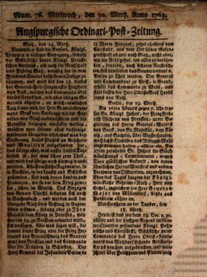 Augspurgische Ordinari-Post-Zeitung (Augsburger Postzeitung) Mittwoch 30. März 1763