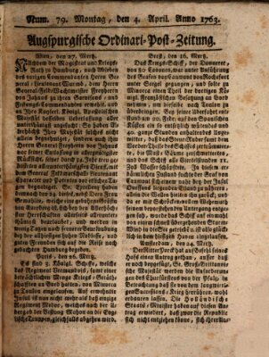 Augspurgische Ordinari-Post-Zeitung (Augsburger Postzeitung) Montag 4. April 1763