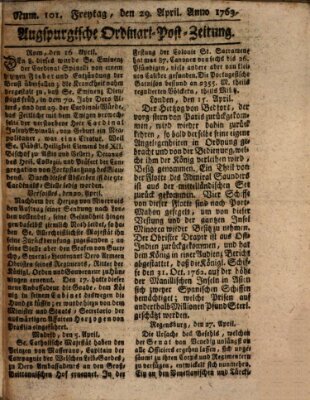 Augspurgische Ordinari-Post-Zeitung (Augsburger Postzeitung) Freitag 29. April 1763