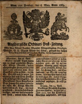 Augspurgische Ordinari-Post-Zeitung (Augsburger Postzeitung) Freitag 6. Mai 1763