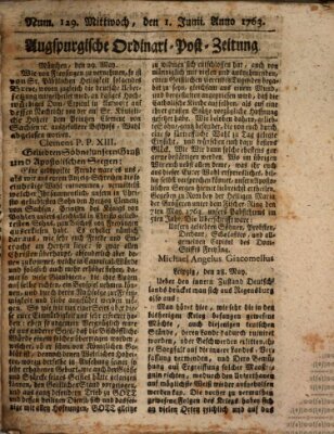 Augspurgische Ordinari-Post-Zeitung (Augsburger Postzeitung) Mittwoch 1. Juni 1763