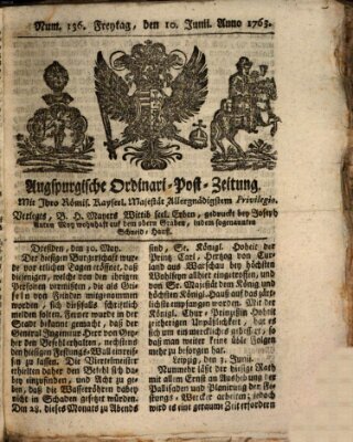 Augspurgische Ordinari-Post-Zeitung (Augsburger Postzeitung) Freitag 10. Juni 1763