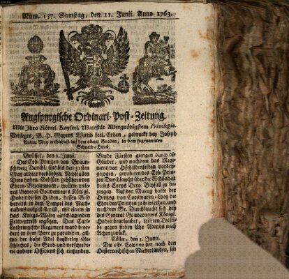 Augspurgische Ordinari-Post-Zeitung (Augsburger Postzeitung) Samstag 11. Juni 1763